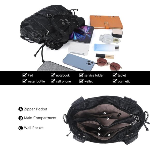 Chic Vegan Leather Hobo Bag for Women - Stylish Roomy Tote with Crossbody Strap - Picture 3 of 8